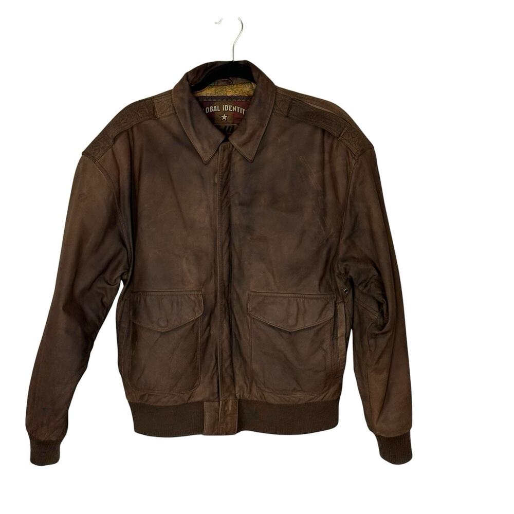 Vintage A2 Bomber Leather Jacket G-III Global Identity Brown Size M